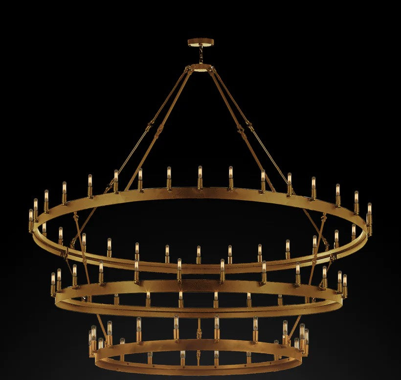 Wrought Iron Vintage Barn Metal Castile Three Tier Chandelier Chandeliers Industrial Loft Rustic Lighting W 63" H 75" - A600-CG/3428/30+24+18