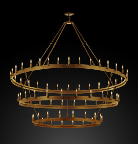 Wrought Iron Vintage Barn Metal Castile Three Tier Chandelier Chandeliers Industrial Loft Rustic Lighting W 70" H 66" -  G7-CG/3428/36+30+24