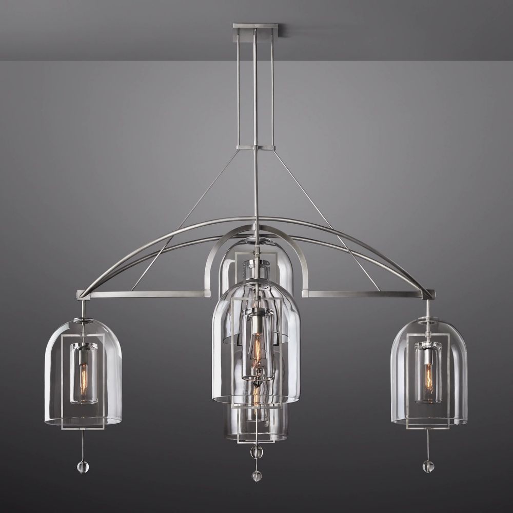 Modern Circular 73" Chandelier from Fulcron Collection 5 Lights - Antique Premium Metal with Refined Satin Nickel Finish - A500-SN/51001/73