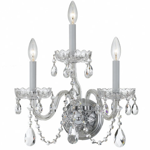 3 Light Polished Chrome Crystal Sconce Draped In Clear Hand Cut Crystal - C193-1033-CH-CL-MWP
