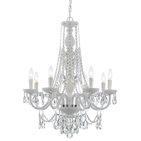 8 Light Wet White Eclectic Chandelier Draped In Clear Swarovski Strass Crystal - C193-1078-WW-CL-S