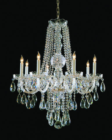 8 Light Polished Brass Crystal Chandelier Draped In Clear Swarovski Strass Crystal - C193-1108-PB-CL-S