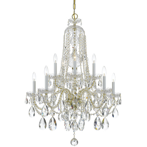 10 Light Polished Brass Crystal Chandelier Draped In Clear Spectra Crystal - C193-1110-PB-CL-SAQ