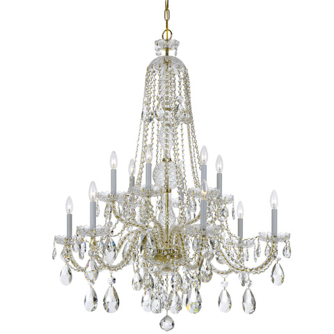 12 Light Polished Brass Crystal Chandelier Draped In Clear Hand Cut Crystal - C193-1112-PB-CL-MWP