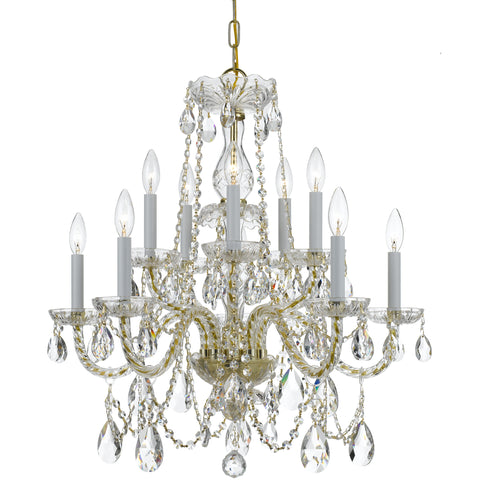 10 Light Polished Brass Crystal Chandelier Draped In Clear Hand Cut Crystal - C193-1130-PB-CL-MWP