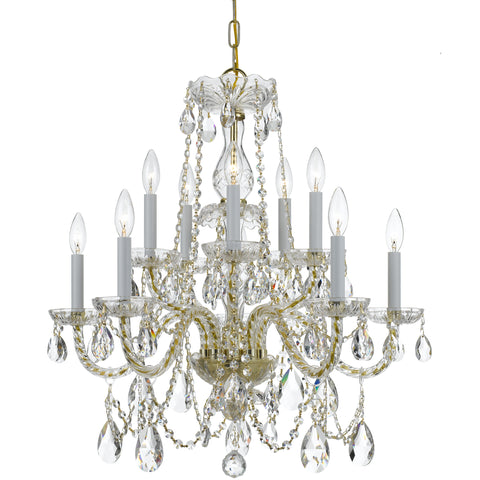 10 Light Polished Brass Crystal Chandelier Draped In Clear Spectra Crystal - C193-1130-PB-CL-SAQ