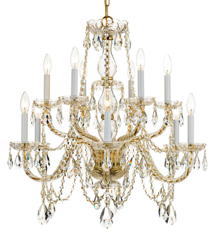 12 Light Polished Brass Crystal Chandelier Draped In Clear Italian Crystal - C193-1135-PB-CL-I