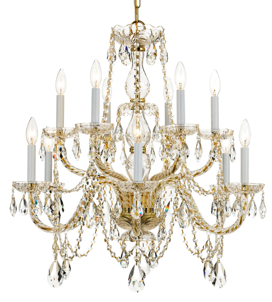 12 Light Polished Brass Crystal Chandelier Draped In Clear Spectra Crystal - C193-1135-PB-CL-SAQ