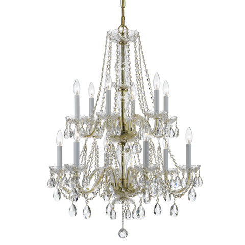 12 Light Polished Brass Crystal Chandelier Draped In Clear Hand Cut Crystal - C193-1137-PB-CL-MWP