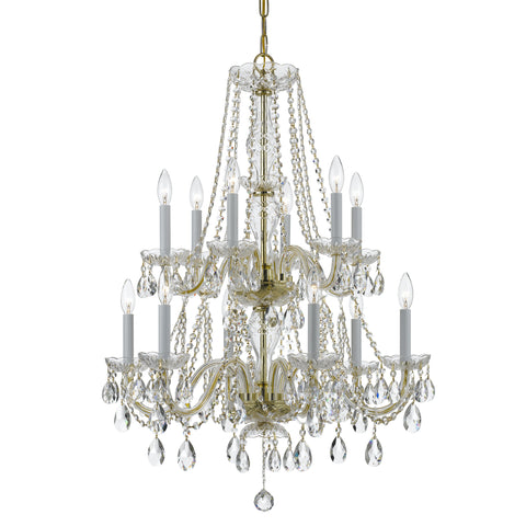 12 Light Polished Brass Crystal Chandelier Draped In Clear Spectra Crystal - C193-1137-PB-CL-SAQ