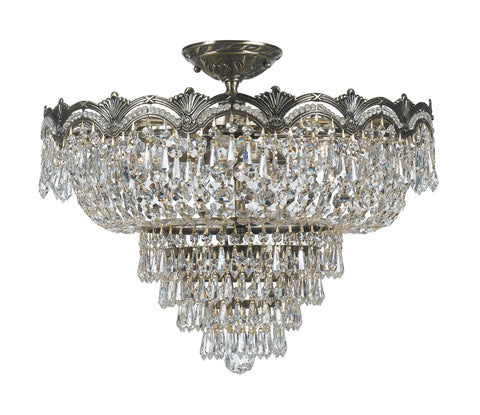 5 Light Historic Brass Crystal Ceiling Mount Draped In Clear Swarovski Strass Crystal - C193-1485-HB-CL-S