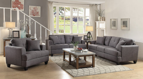 Set of 3 - Samuel Tufted Sofa + Loveseat + Chair Charcoal - D300-10047