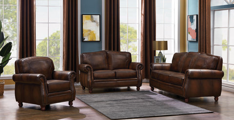 Set of 3 - Montbrook Rolled Arm Sofa + Loveseat + Chair Hand Rubbed Brown - D300-10021