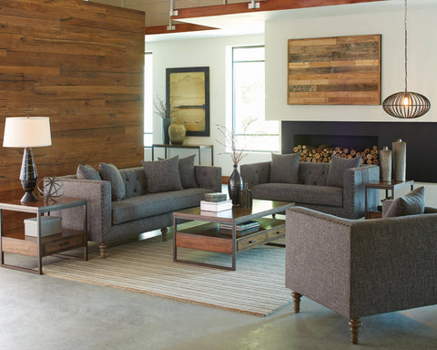 Set of 3 - Ellery Tuxedo Arm Tufted Sofa +Loveseat + Chair Grey - D300-10062