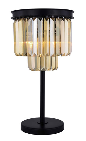ZC121-1231TL14MB-GT/RC - Urban Classic: Sydney 3 light Matte Black Table Lamp Golden Teak (Smoky) Royal Cut Crystal
