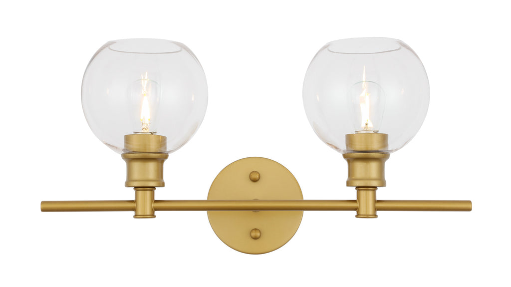 ZC121-LD2314BR - Living District: Collier 2 light Brass and Clear glass Wall sconce