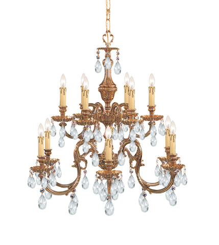 12 Light Olde Brass Crystal Chandelier Draped In Clear Spectra Crystal - C193-2912-OB-CL-SAQ