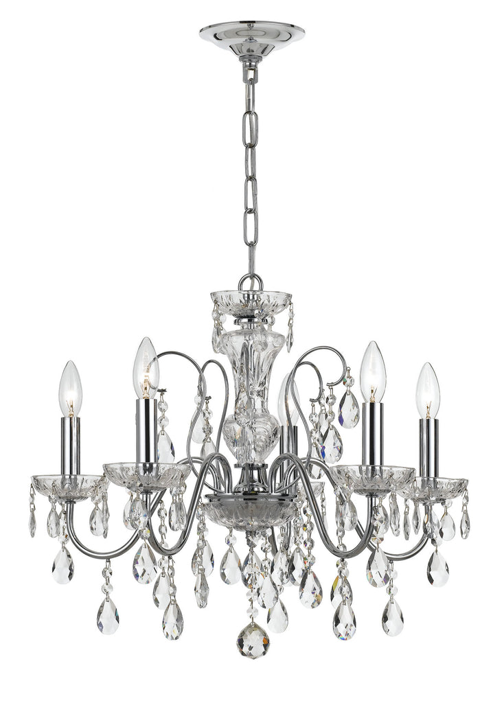 5 Light Polished Chrome Traditional  Modern Chandelier Draped In Clear Hand Cut Crystal - C193-3025-CH