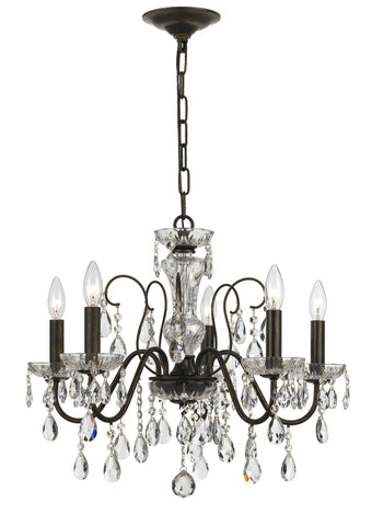 5 Light English Bronze Traditional  Modern Chandelier Draped In Clear Hand Cut Crystal - C193-3025-EB