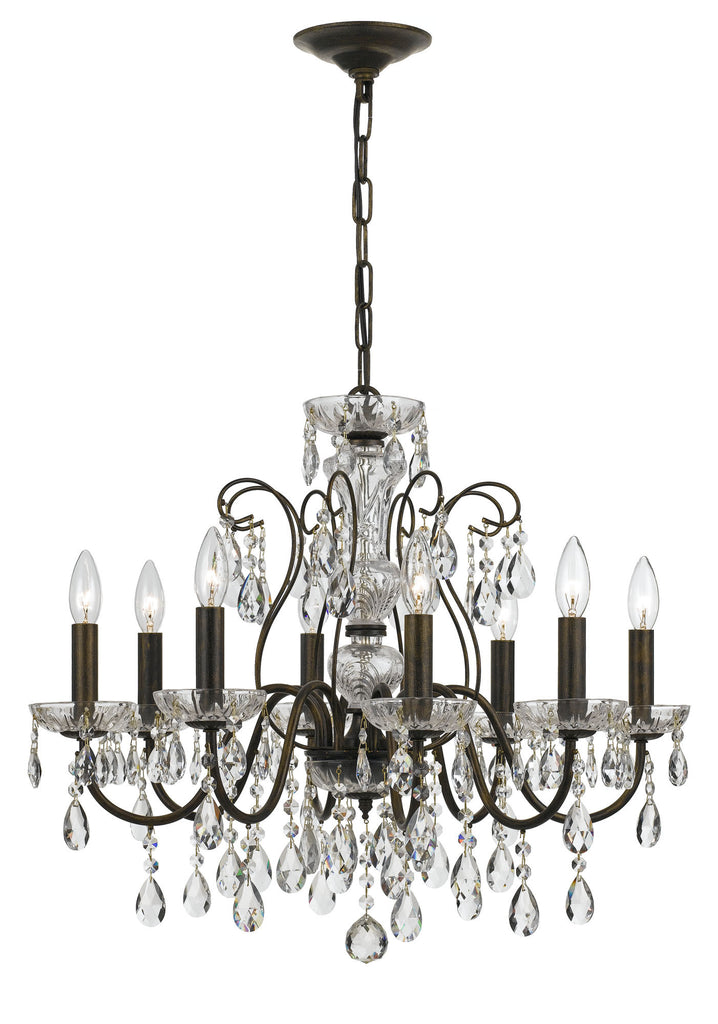 8 Light English Bronze Traditional  Modern Chandelier Draped In Clear Hand Cut Crystal - C193-3028-EB