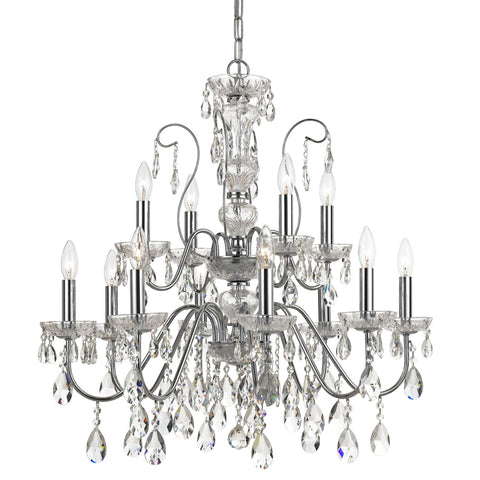 12 Light Polished Chrome Traditional Modern Chandelier Draped In Clear Hand Cut Crystal - C193-3029-CH