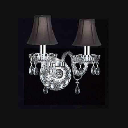 Swarovski Crystal Trimmed Wall Sconce! Murano Venetian Style Crystal Wall Sconce Lighting With Black Shades w/Chrome Sleeves! - A46-B43/BLACKSHADES/2/386SW