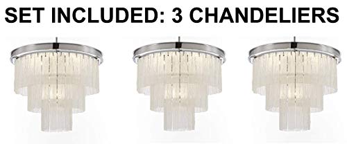 Set of 3 - Glacier Round Frosted Glass Chandelier Lighting 3 Tier - Great for The Dining Room, Kitchen, Foyer, Entry Way, Living Room, and More! H 22" W 20" - 3EA G7-6002/10