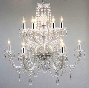 Crystal Chandelier Lighting Dressed with Swarovski Crystal w/Chrome Sleeves! H27" X W32" - Good for Dining Room, Foyer, Entryway, Family Room and More! - G46-B43/385/6+6SW
