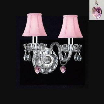Swarovski Crystal Trimmed Wall Sconce! Murano Venetian Style Crystal Wall Sconce Lighting With Pink Hearts & Pink Shades w/Chrome Sleeves - Perfect For Kid'S And Girls Bedroom! - A46-B43/B21/PINKSHADES/2/386SW