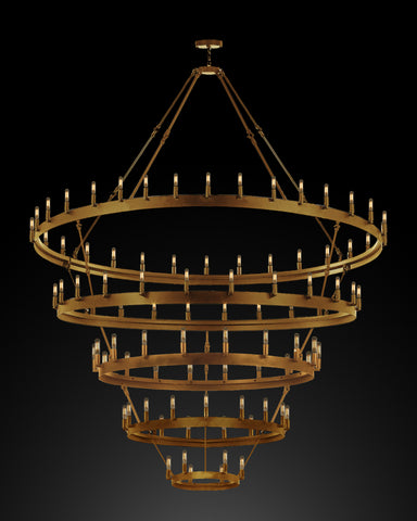 Wrought Iron Vintage Barn Metal Castile 5 Tier Chandelier Chandeliers Industrial Loft Rustic Lighting W 63" H 87" - G7-CG/3428/30+24+18+12+6