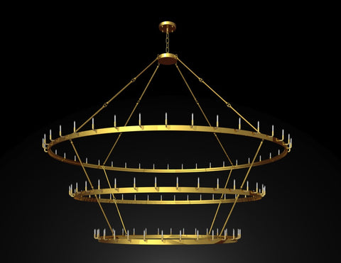 Wrought Iron Vintage Barn Metal Castile Three Tier Chandelier Industrial Loft Rustic Lighting W 86" in a Brushed Brass Finish Great for The Living Room, Dining Room, Foyer and Entryway, Family Room, and More - G7-CG/3428/108