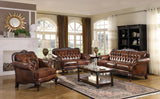 Set of 3 - Victoria Rolled Arm Sofa + Tufted Back Loveseat + Arm Chair Tri-Tone And Warm Brown - D300-10003