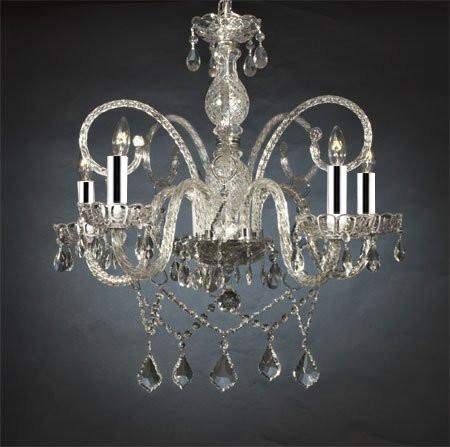 Authentic All Crystal Chandelier Chandeliers w/Chrome Sleeves H25" x W24" - GO-B43/A46-386/5