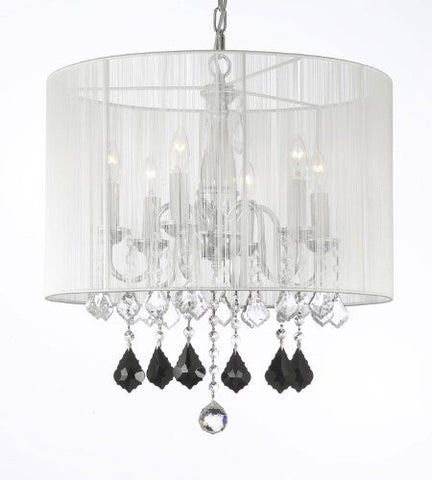 Crystal Chandelier W/ Large White Shade Jet Black Crystal Pendants - J10-B20/1126/6