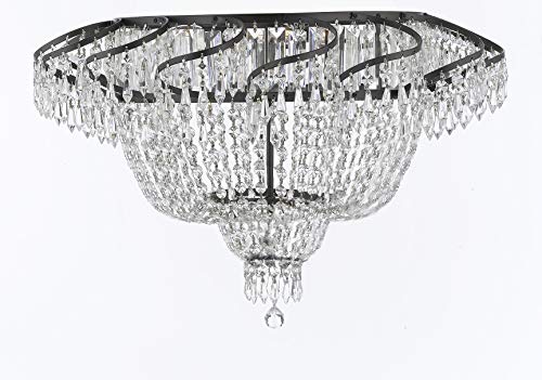Swarovski Crystal Trimmed French Empire Flush Chandelier H20" X W24" with Dark Antique Finish! Good for Dining Room, Foyer, Entryway, Family Room and More! - A93-FLUSH/CB/928/9SW