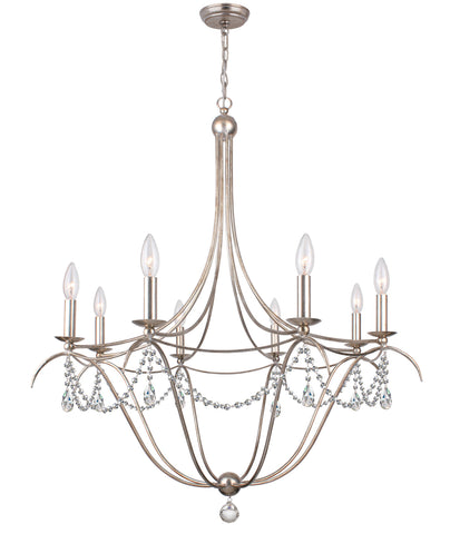 8 Light Antique Silver Modern Chandelier Draped In Clear Spectra Crystal - C193-418-SA-CL-SAQ