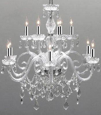 Swarovski Crystal Trimmed Chandelier! Chandelier Lighting Crystal Chandeliers w/Chrome Sleeves! H27 X W32 - F46-B43/386/6+6 SW