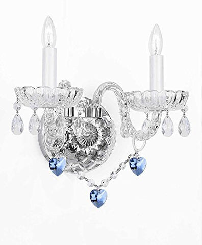 Swarovski Crystal Trimmed Chandelier Wall Sconce Lighting With Crystal Blue Hearts - Perfect For Boys And Girls Bedrooms - G46-B85/2/386 Sw