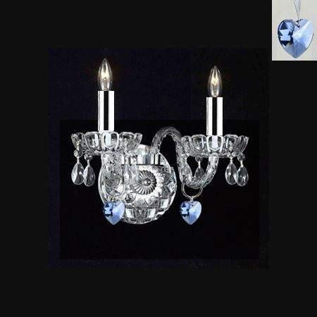 Swarovski Crystal Trimmed Wall Sconce! Murano Venetian Style Crystal Wall Sconce Lighting with Blue Hearts! - Perfect for Boys and Girls Bedroom w/Chrome Sleeves! - A46-B43/B85/2/386SW