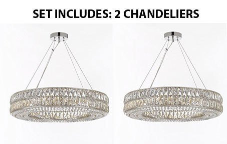 Set Of 2 - Crystal Nimbus Ring Chandelier Chandeliers Modern / Contemporary Lighting Pendant 32" Wide - Good For Dining Room Foyer Entryway Family Room And More - Gb104-3063/12-Set Of 2