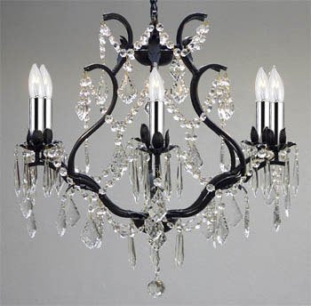 Wrought Iron Empress Crystal (tm) Chandelier Lighting with Chrome Sleeves H19" W20" - A83-B43/3530/6