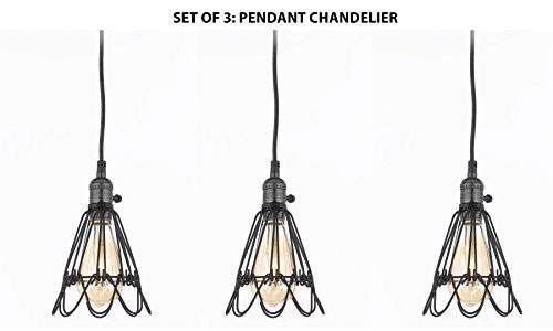 Set Of 3 - Wrought Iron Vintage Barn Metal Pendant Chandelier Industrial Loft Rustic Lighting W/ Vintage Bulbs Included Great For Kitchen Island Lighting - G7-Sn054/1Bulb-Set Of 3
