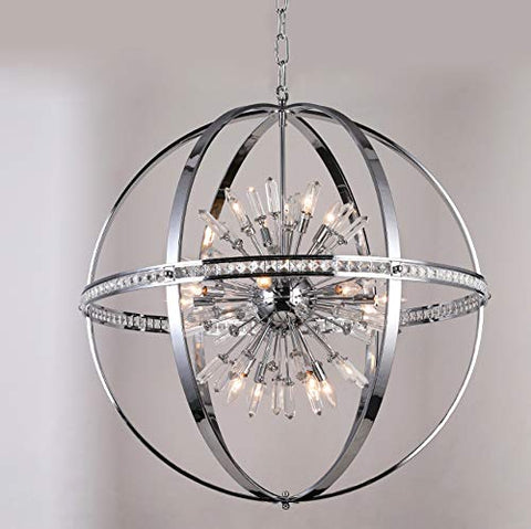 Spherical Orb Chandelier Chandeliers Lighting Chrome Color H 36" W 36" - Great for the Kitchen, Dining Room, Living Room, Bedroom, Family Room and more - G7-2155/16