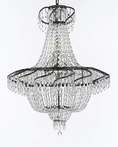 Swarovski Crystal Trimmed French Empire Chandelier Lighting H30" X W24" with Dark Antique Finish! Great for The Dining Room, Foyer, Entry Way, Living Room! - A93-CB/928/9SW