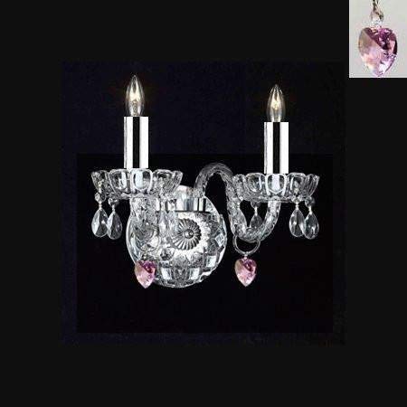 Swarovski Crystal Trimmed Wall Sconce! Murano Venetian Style Crystal Wall Sconce Lighting With Pink Hearts! - Perfect For Kid'S And Girls Bedroom w/Chrome Sleeves! - A46-B43/B21/2/386SW
