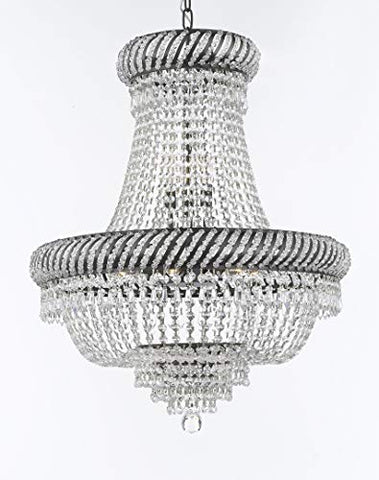 Swarovski Crystal Trimmed French Empire Chandelier Lighting H26" X W23" with Dark Antique Finish! Great for The Dining Room, Foyer, Entry Way, Living Room! - F93-CB/448/9SW