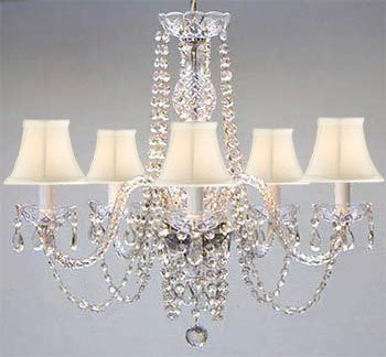 New Authentic All Crystal Chandelier With White Shades - A46-Whiteshades/384/5