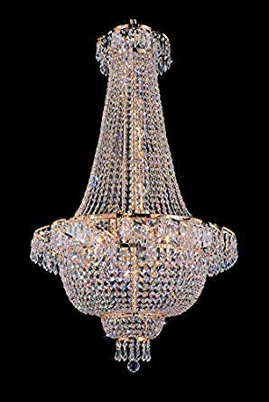 Swarovski Crystal Trimmed French Empire Crystal Gold Chandelier Lighting - Great for The Dining Room, Foyer, Entry Way, Living Room - H50" X W24" - A93-C7/928/9SW