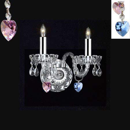 Swarovski Crystal Trimmed Wall Sconce! Murano Venetian Style Crystal Wall Sconce Lighting with Blue and Pink Hearts! - Perfect for Boys and Girls Bedroom w/Chrome Sleeves! - A46-B43/B85/B21/2/386SW