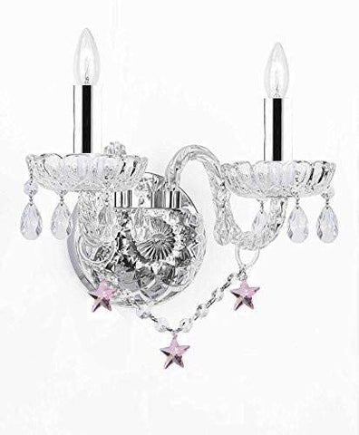 Wall Sconce Lighting with Crystal Pink Stars w/Chrome Sleeves! - Perfect for Kids and Girls Bedrooms! - G46-B43/B38/2/386